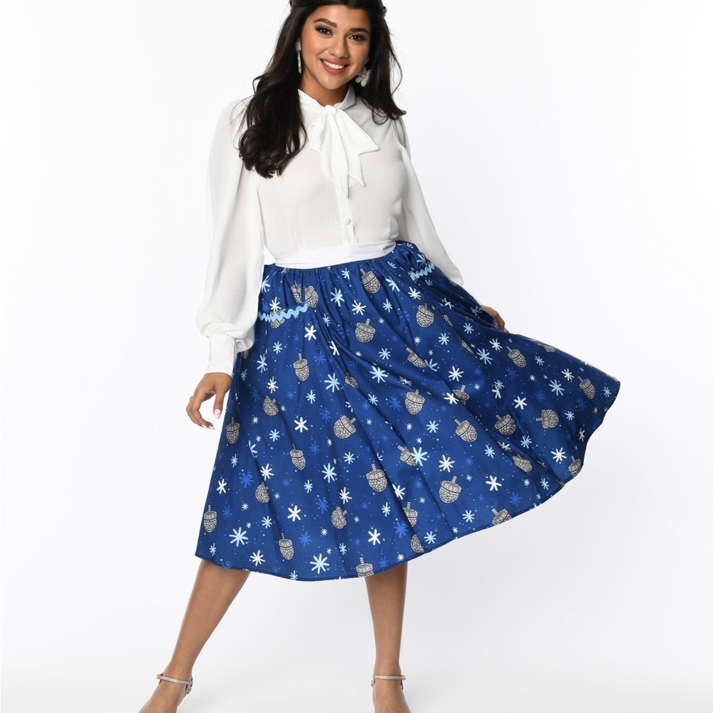 Unique Vintage Blue Hanukkah Print Susannah Swing Skirt